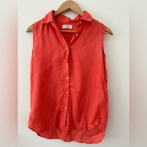 UNIQLO Coral 100% Linen Button Up Tank w/Collar